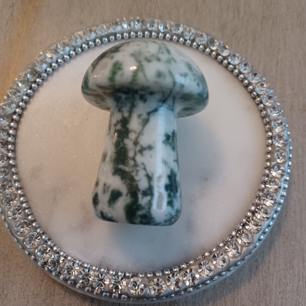 Green & White Moss Agate Crystal Mushroom #2 - Picture 2 of 9